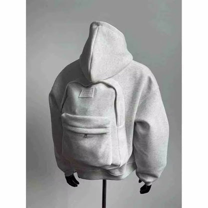 Spring Autumn Men Long Sleeves Hooded Sweatshirt Vintage Backpack Cardigan Personality Highstreet 2Xl Oversized Coat Black White