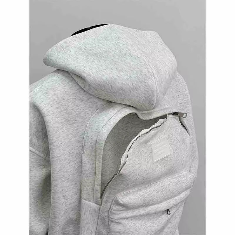 Spring Autumn Men Long Sleeves Hooded Sweatshirt Vintage Backpack Cardigan Personality Highstreet 2Xl Oversized Coat Black White