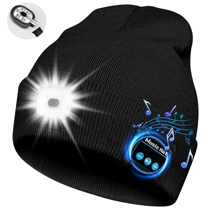 Fashion Warm Beanie LED Hat Bluetooth Wireless Stereo Headset Music Player with MIC Support Dimming LED Light Rechargeable
