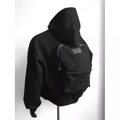 Spring Autumn Men Long Sleeves Hooded Sweatshirt Vintage Backpack Cardigan Personality Highstreet 2Xl Oversized Coat Black White